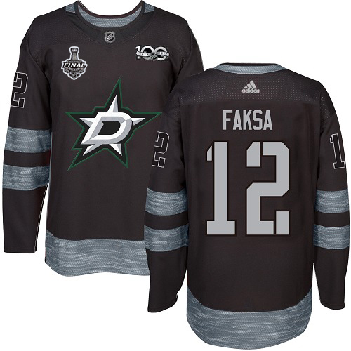 Men Adidas Dallas Stars 12 Radek Faksa Black 1917-2017 100th Anniversary 2020 Stanley Cup Final Stitched NHL Jersey